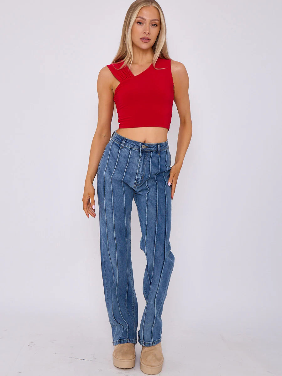 3 seam detail wide leg jeans