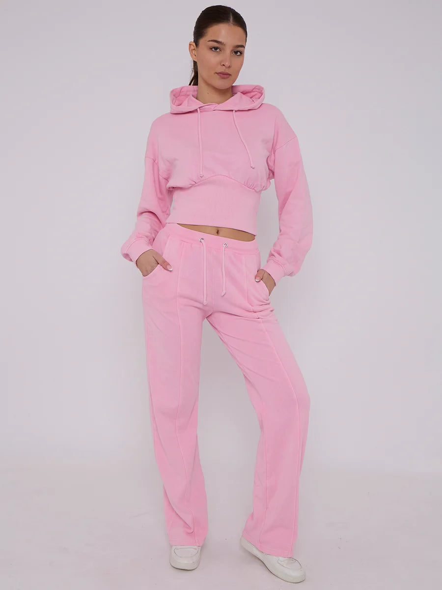 acid wash high waist hoodie jogger tracksuit pink