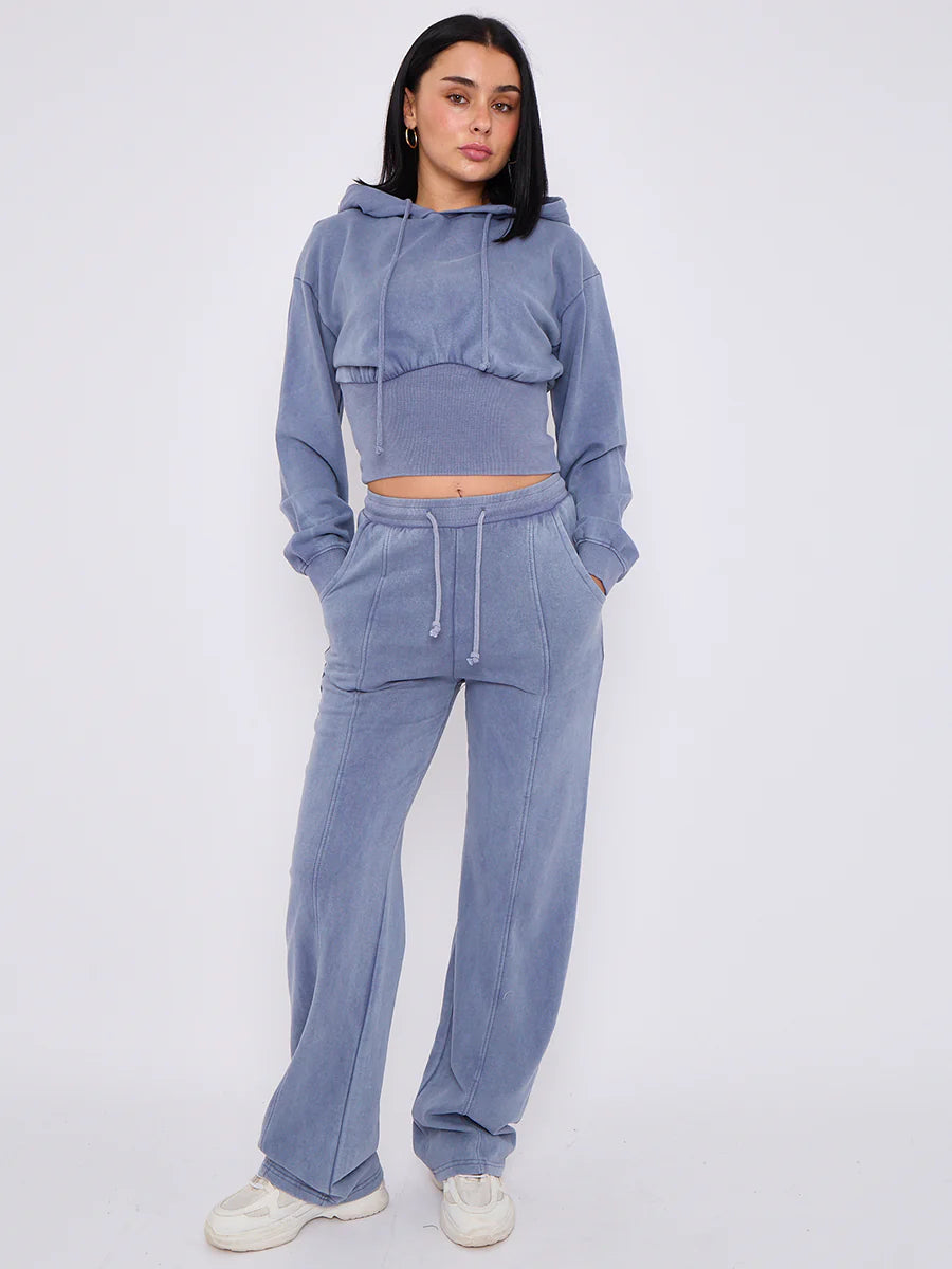 acid wash high waist hoodie jogger tracksuit powder blue