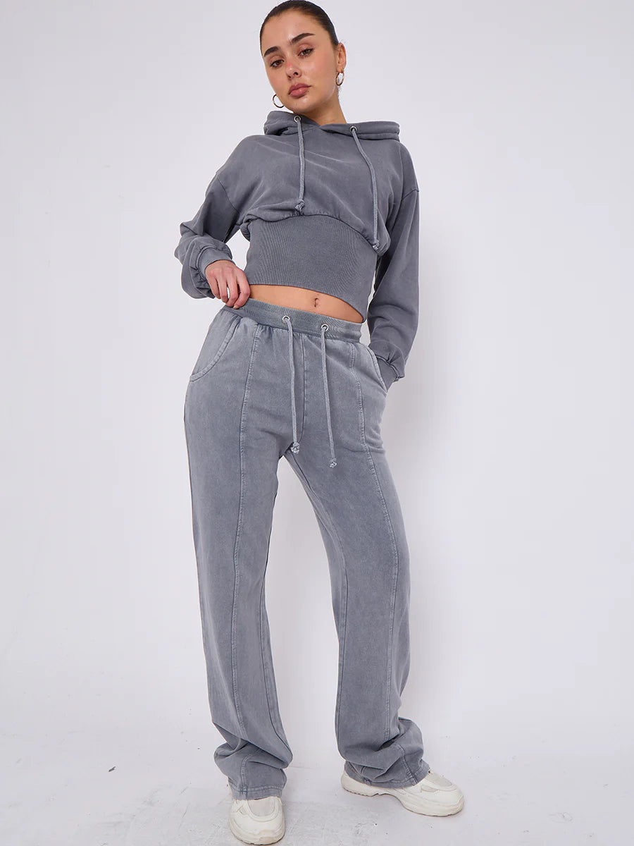 acid wash high waist hoodie jogger tracksuit