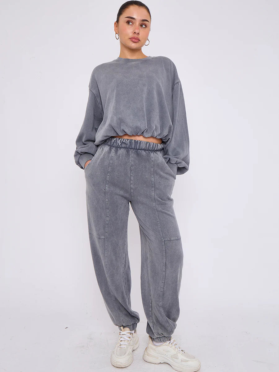 acid wash sweatshirt jogger bubble hem tracksuit charcoal