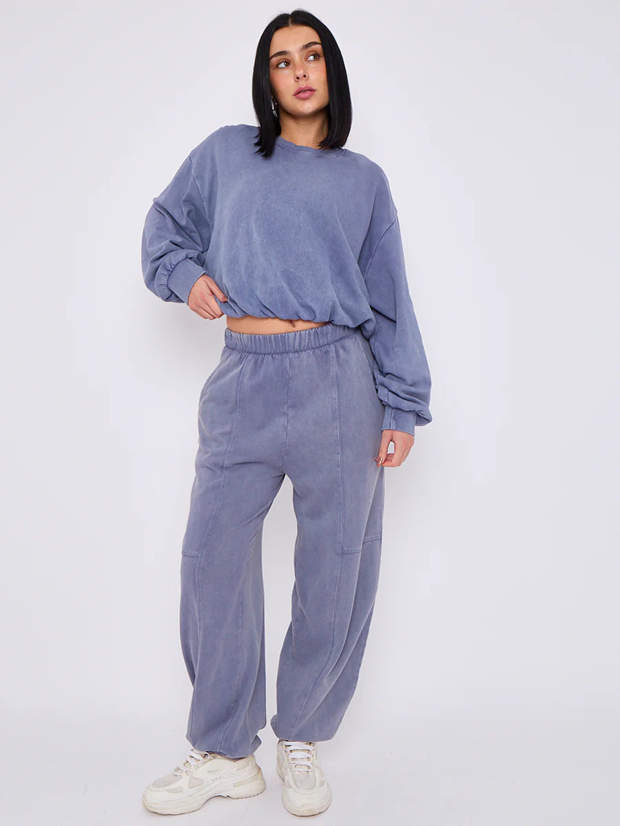 acid wash sweatshirt jogger bubble hem tracksuit powder blue