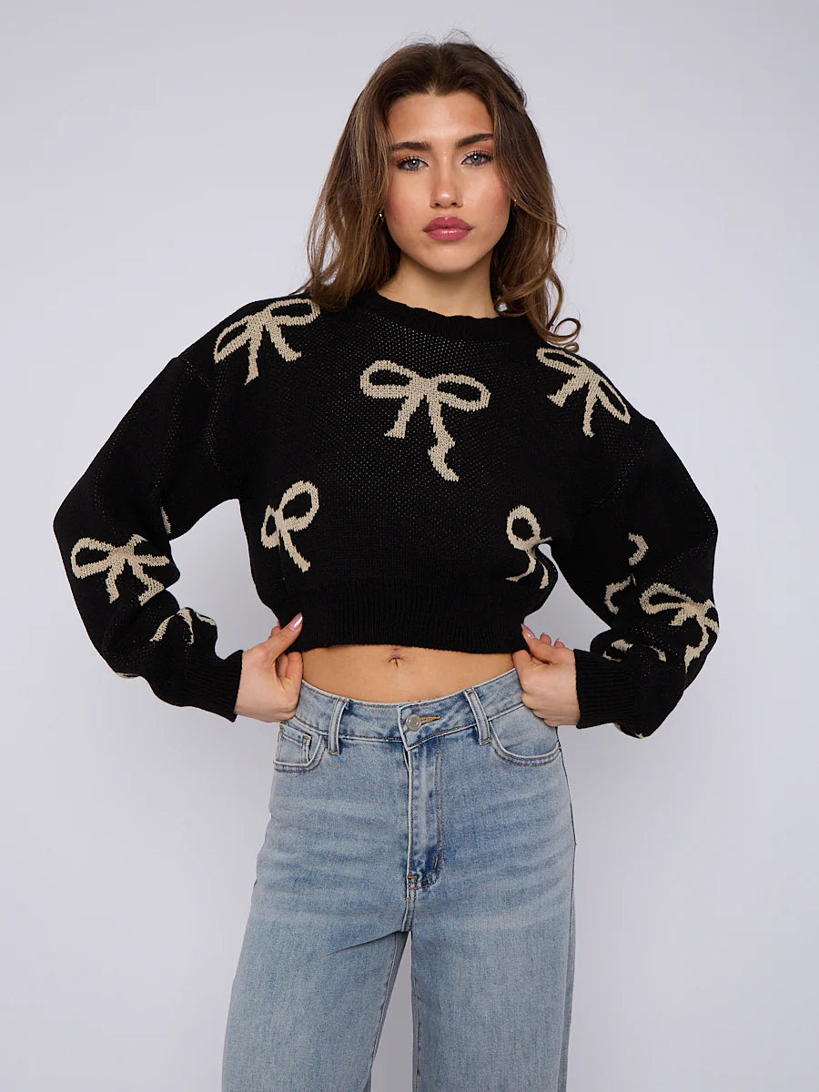 bow detail oversized cropped knitted jumper