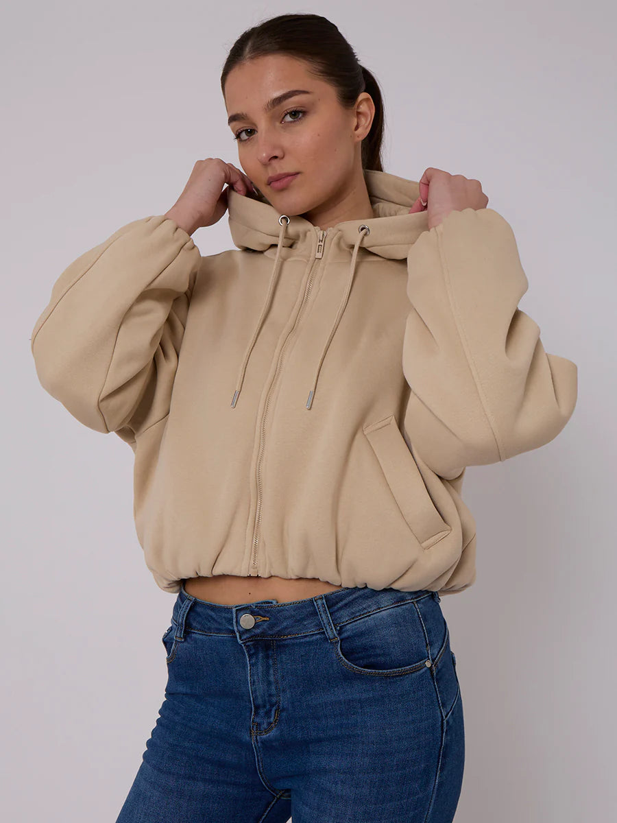 bubble hem cropped fleece lined jacket