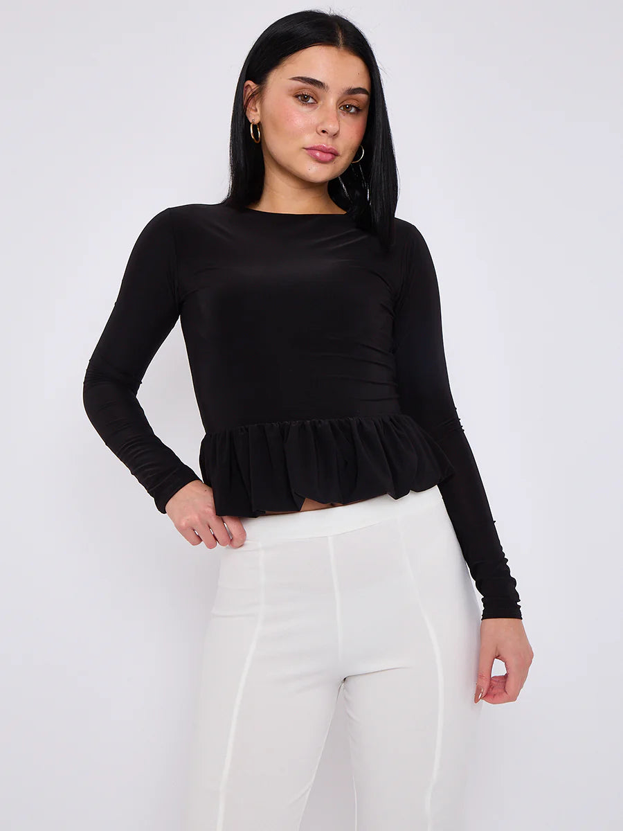 Bubble Hem Slinky Long Sleeve Top