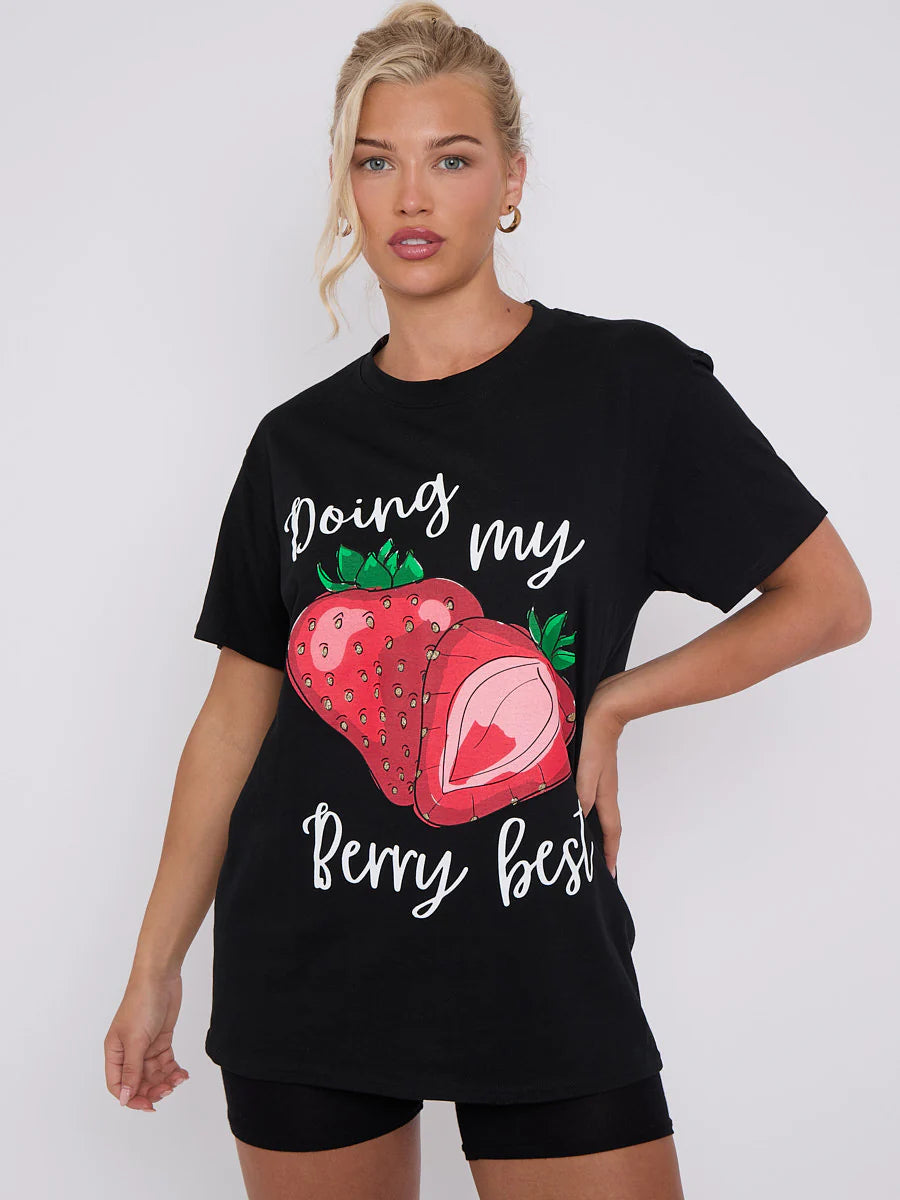 doing my berry best graphic printed t shirt black