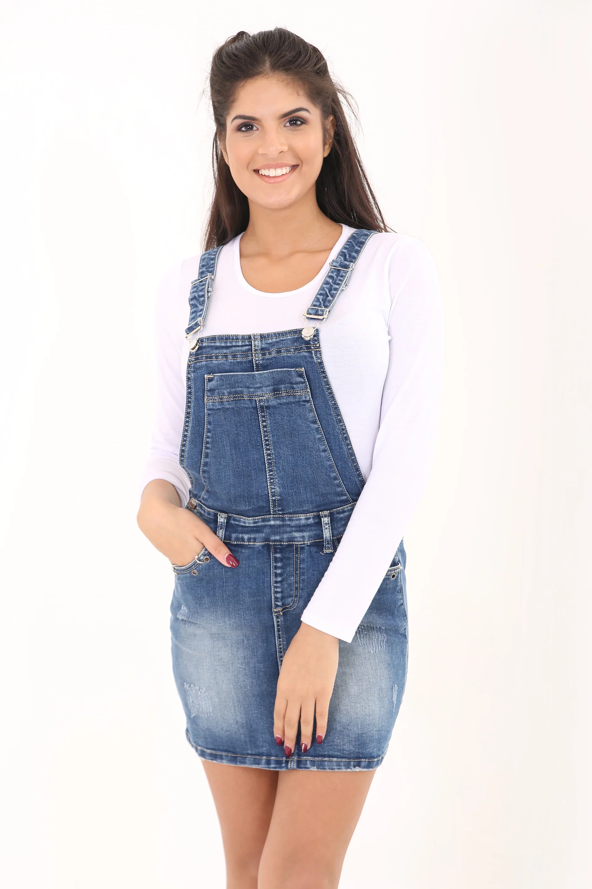 dungaree style denim dress