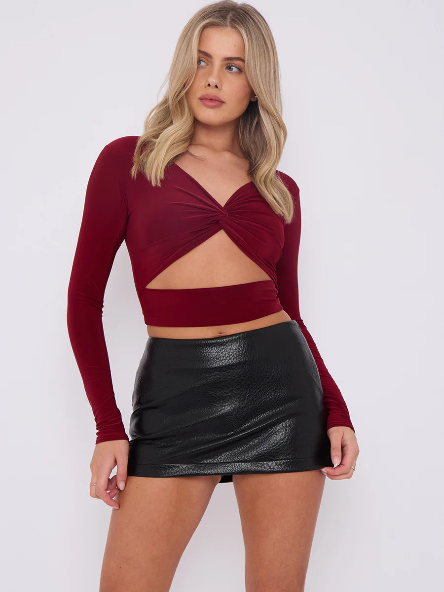 faux pebbled leather mini skort black