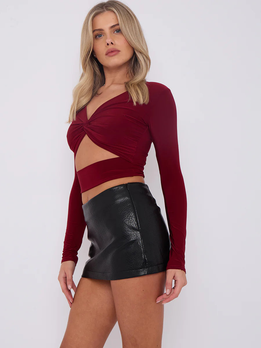 faux pebbled leather mini skort side