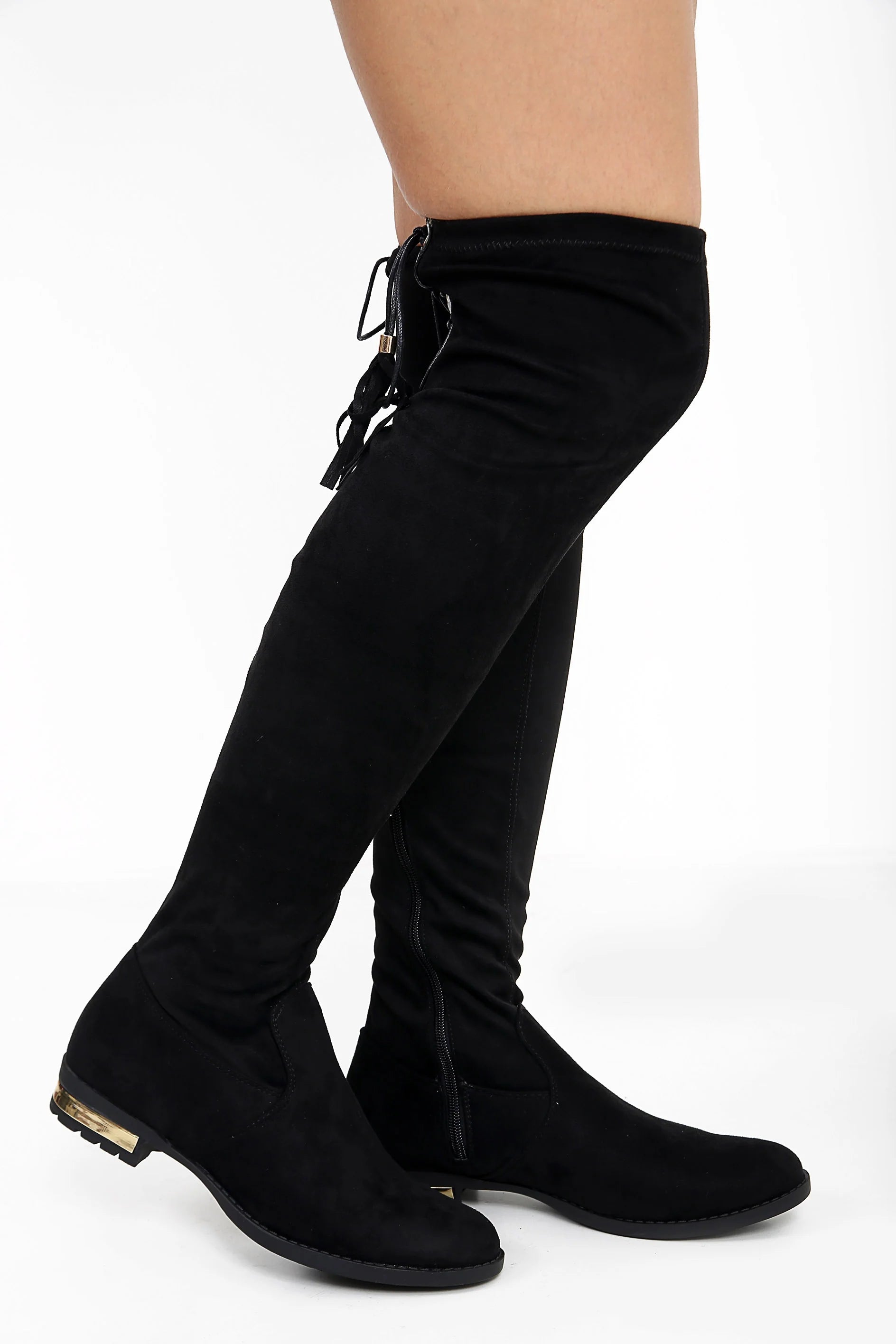 faux suede over the knee boots black