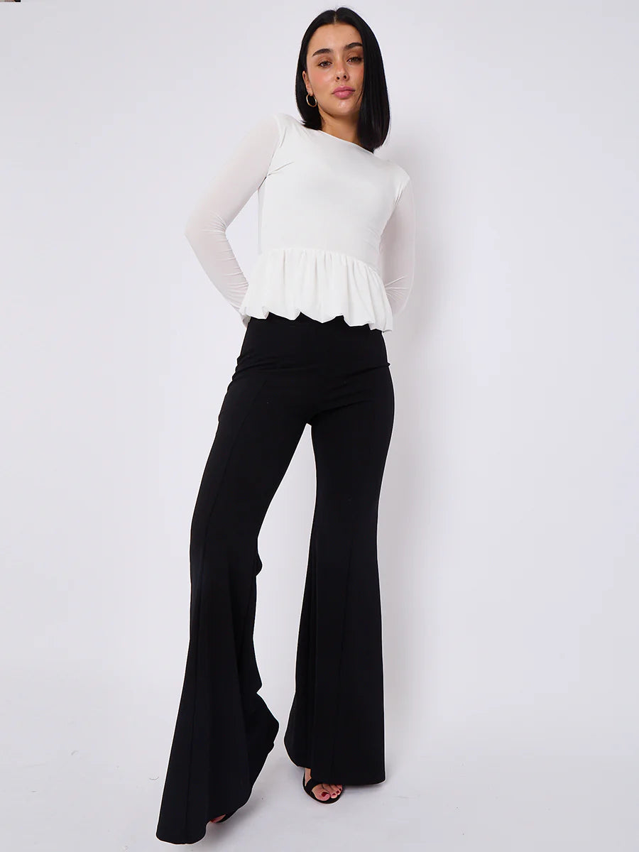 high waist flared trousers black