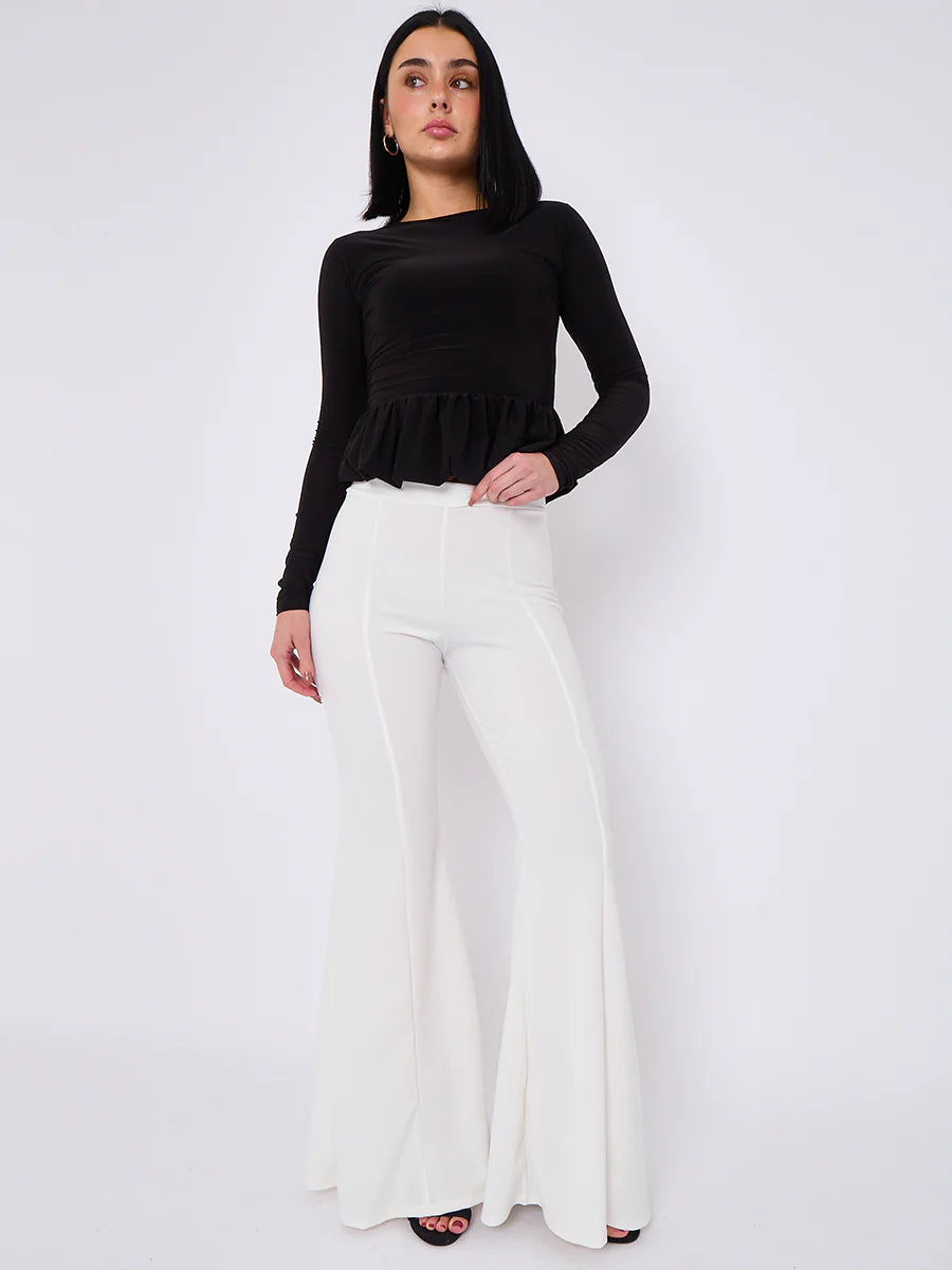 high waist flared trousers cream