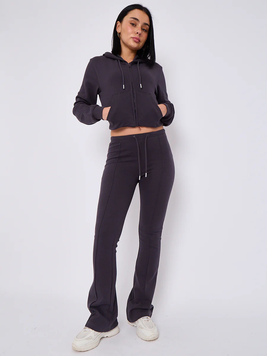 interlock cropped zip hoodie and bell bottom trouser set