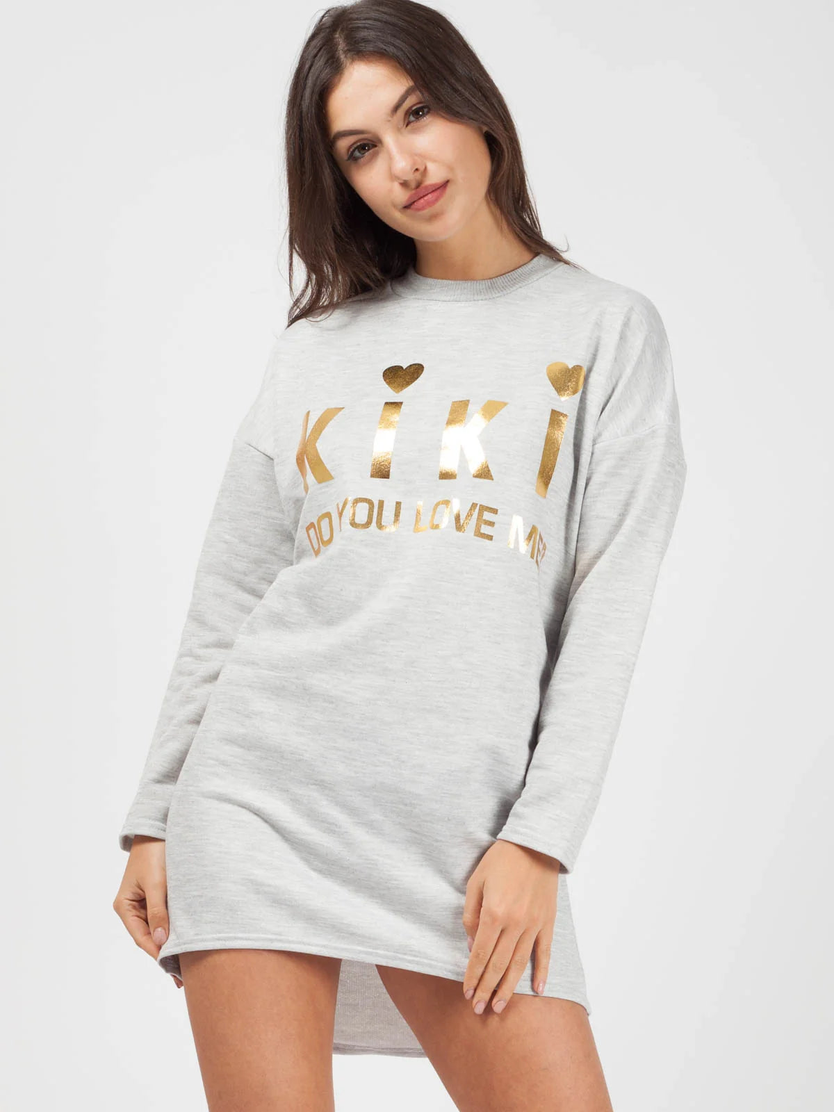 kiki slogan sweat jumper dress grey