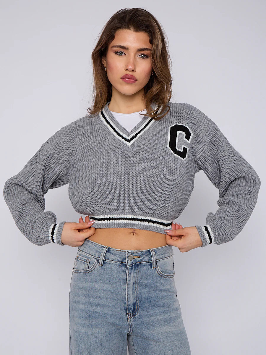 knitted cropped jumper grey