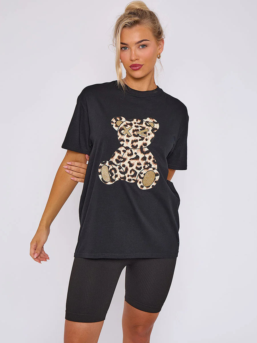 leopard print teddy graphic t-shirt