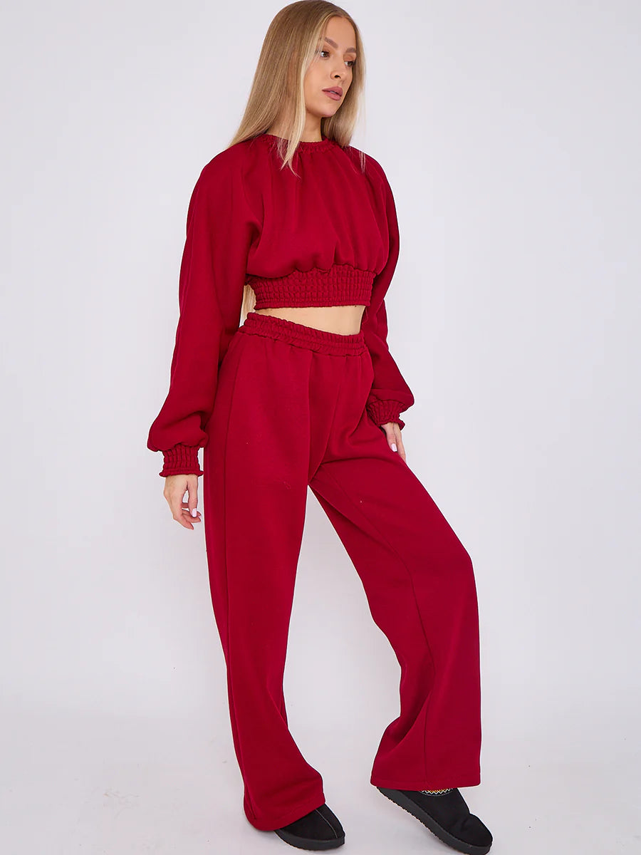 long sleeve crop top wide leg trouser fleece co ord side alternate