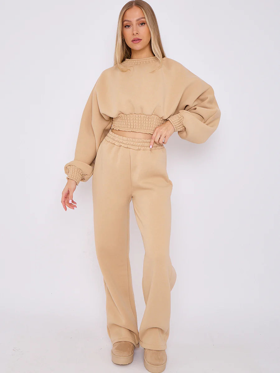 long sleeve crop top wide leg trouser fleece co ord