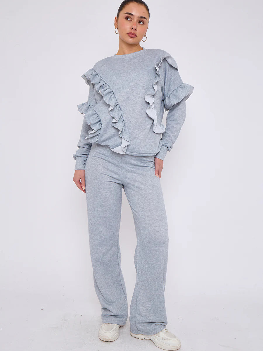 long sleeve frill top wide leg trouser co ord