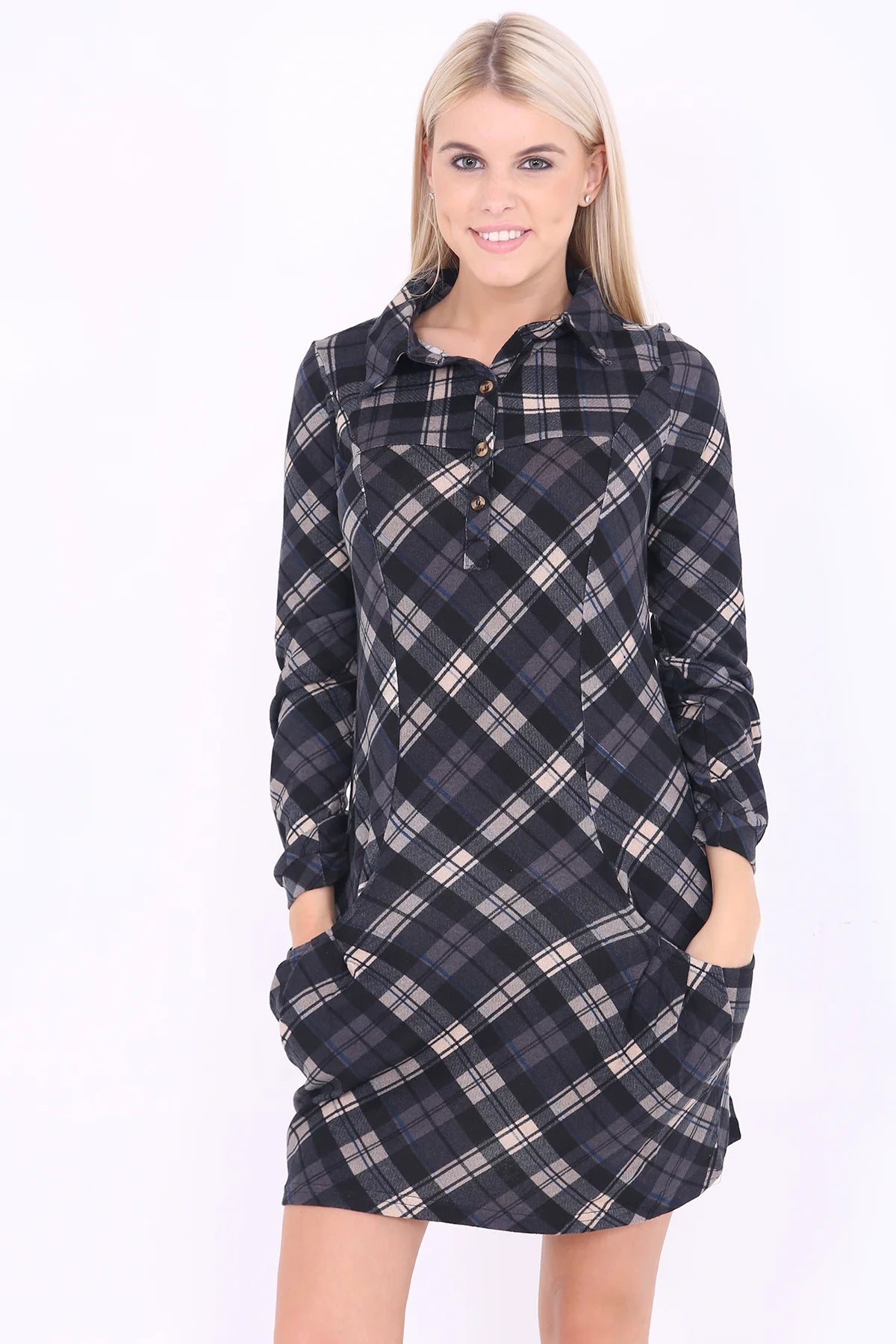 long sleeve tartan check shirt dress