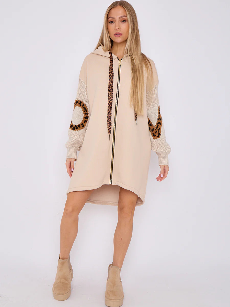 love knitted sleeve detail oversized hoodie dress