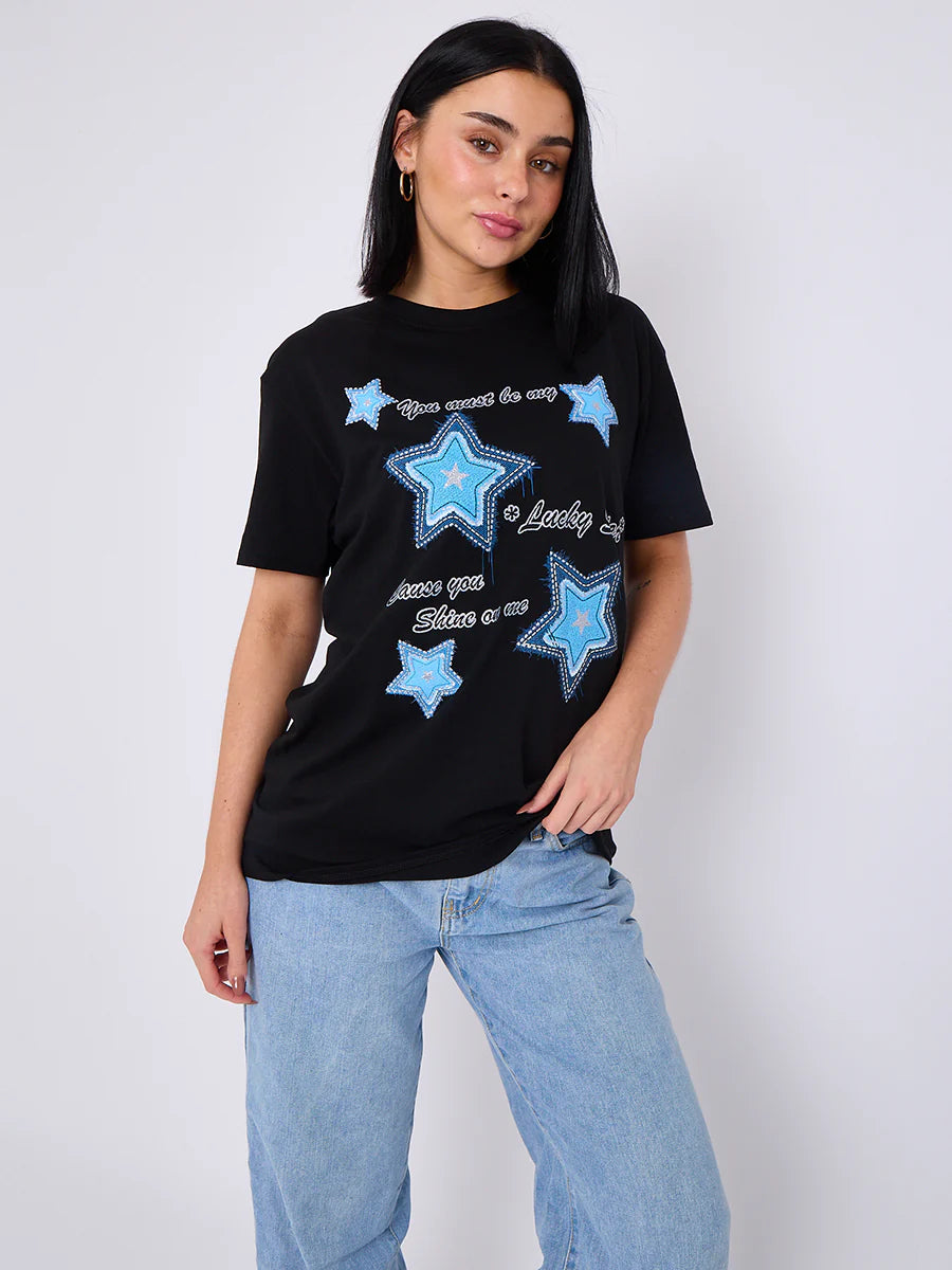 lucky star graphic printed t-shirt