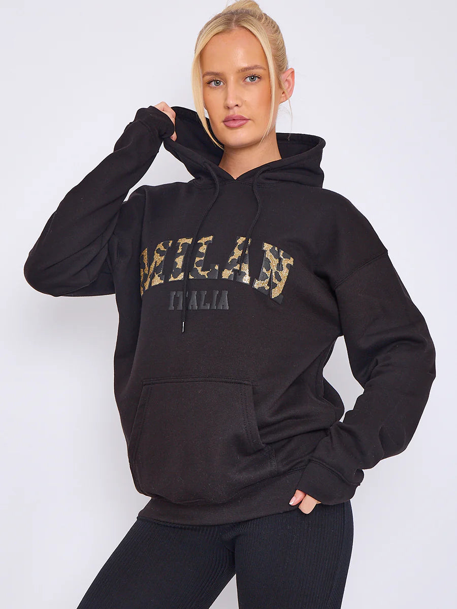 milan print graphic hoodie black side