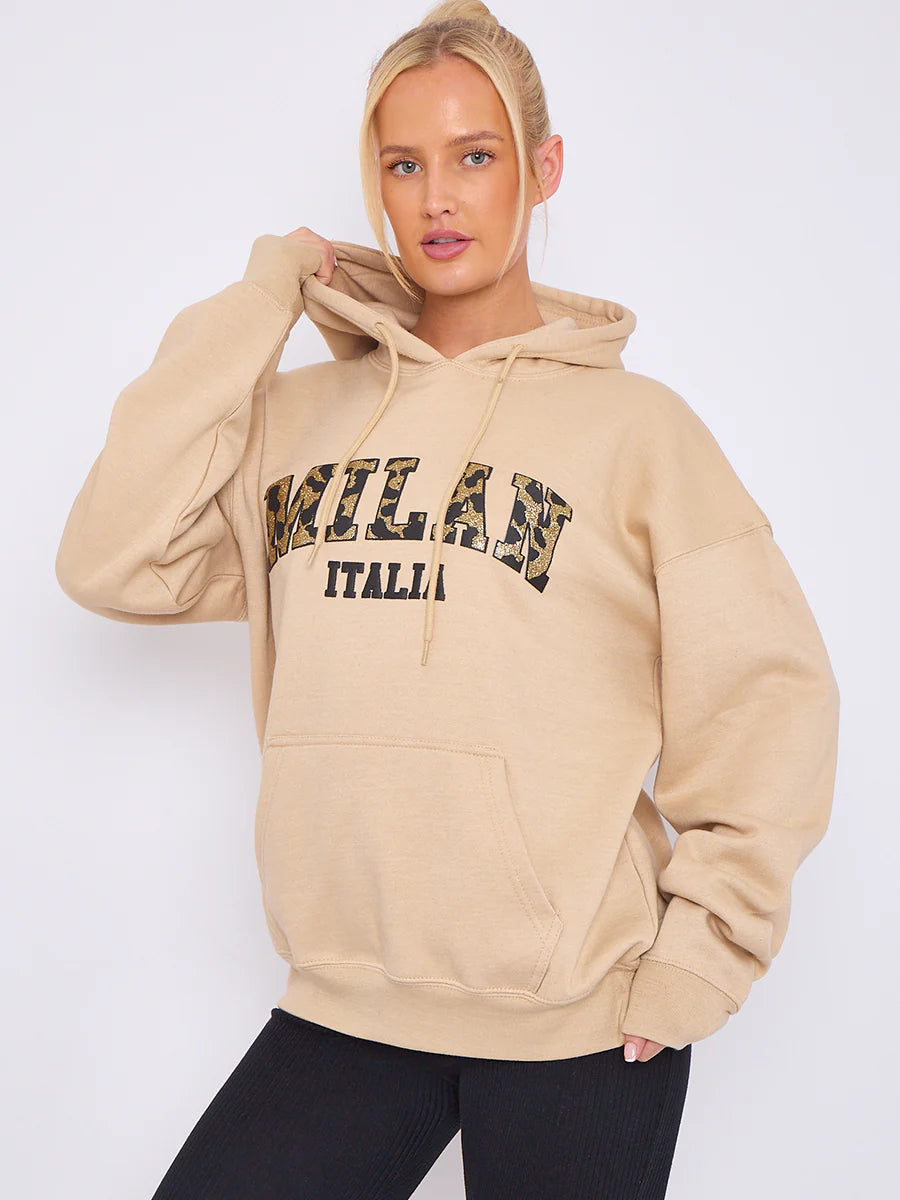 milan print graphic hoodie stone alternative