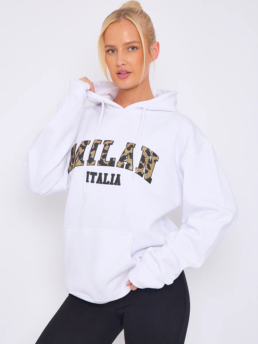 milan print graphic hoodie white side