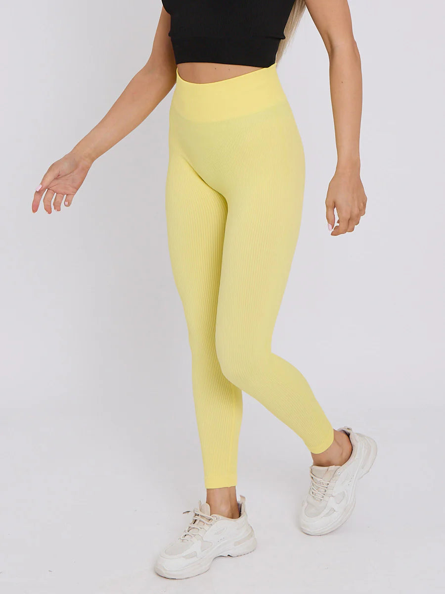 new stretchy high waisted ribbed leggings yellow