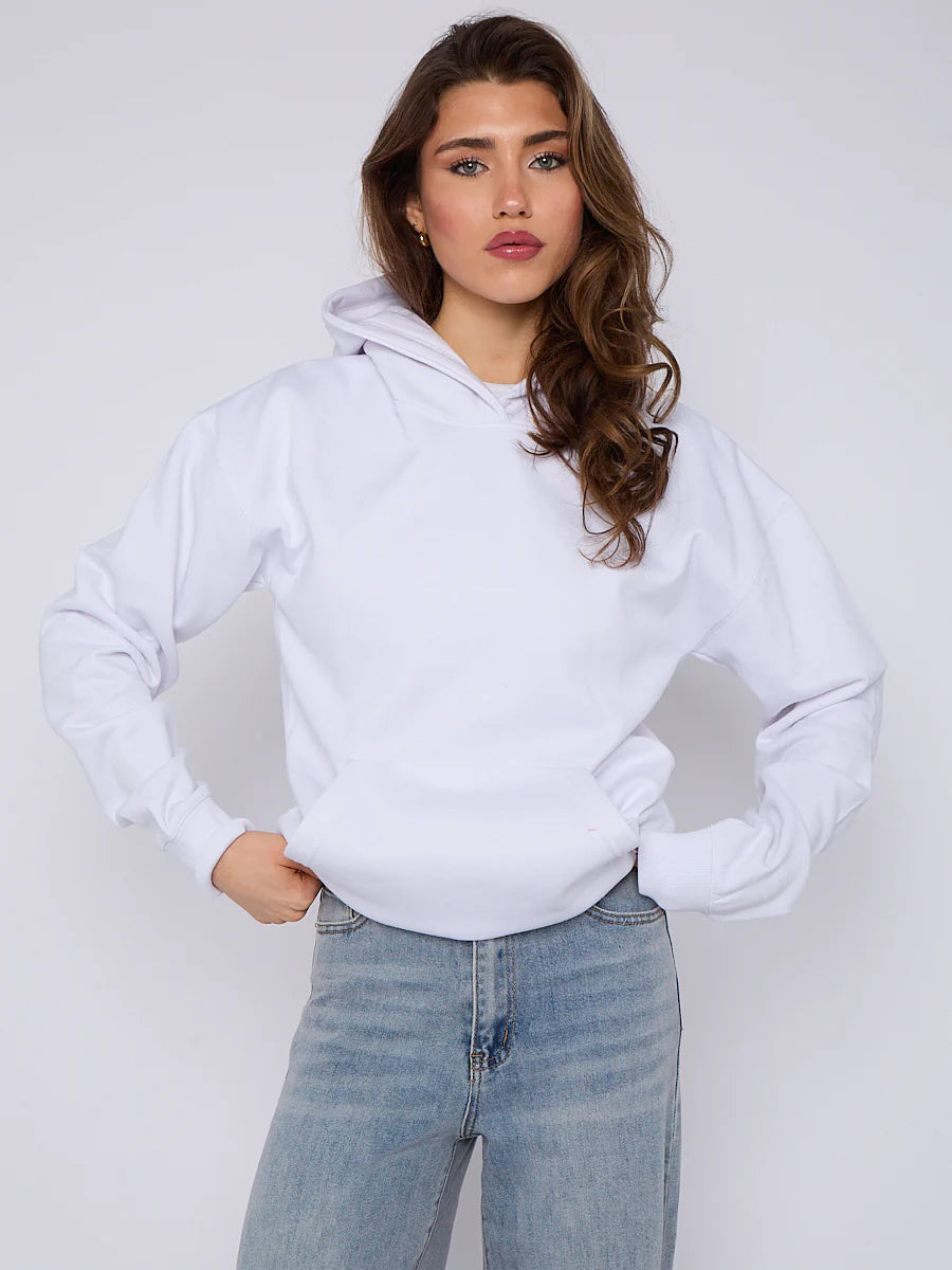 oversize plain fleeced hoodie white