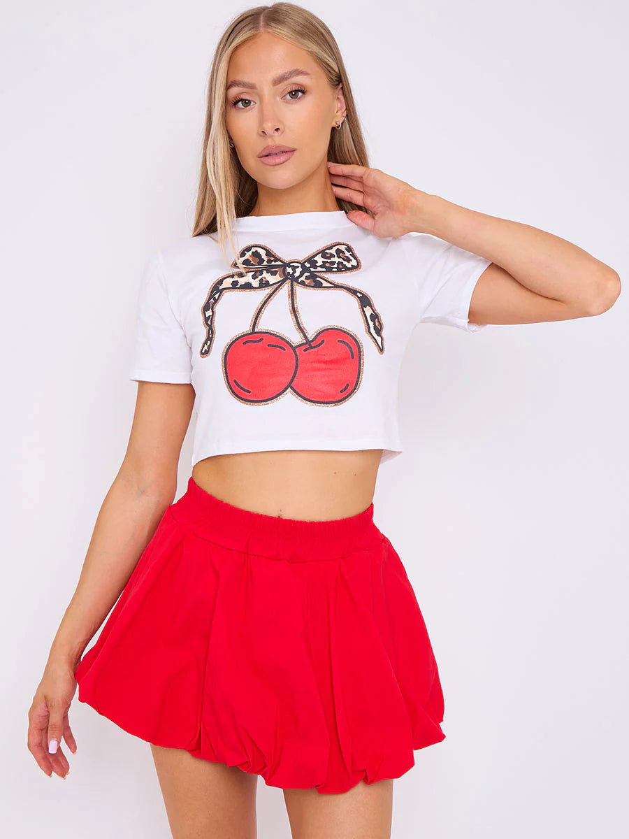 puffball mini skirt red