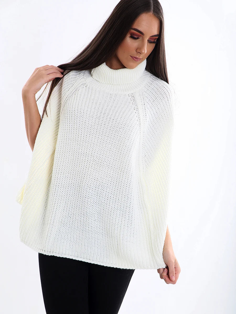 roll neck knitted poncho