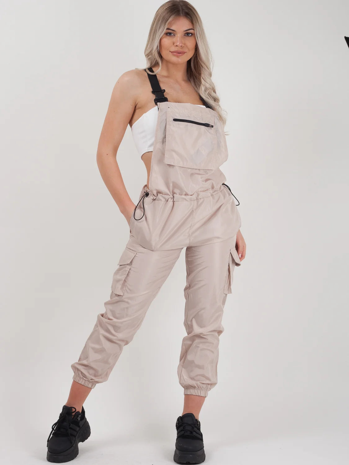 shell suit festival dungaree stone