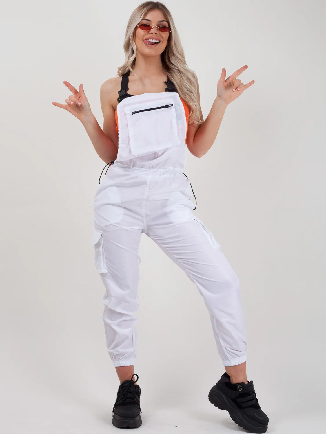 shell suit festival dungaree white