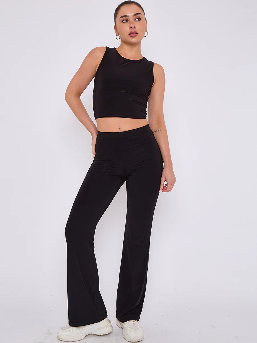 slinky crop top flare trouser co ord