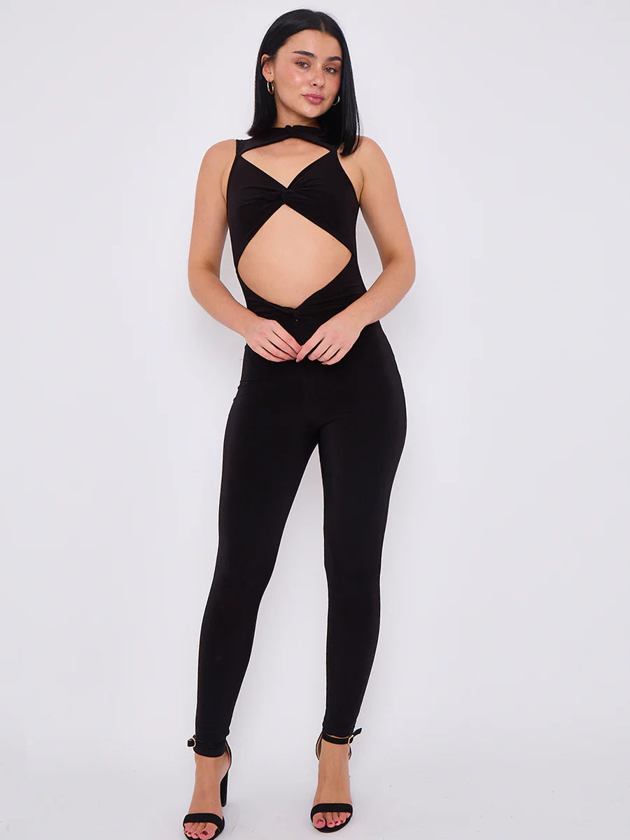 tie knot cut out slinky jumpsuit