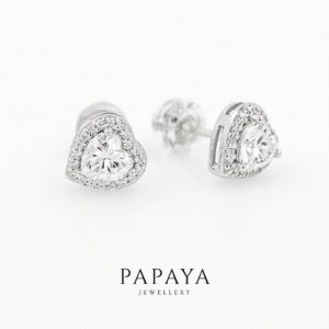 Beatrice Heart Earrings | Platinum Plated Silver with White Moissanite