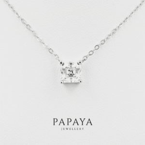Brenda Pendant | Platinum Silver with Square White Moissanite